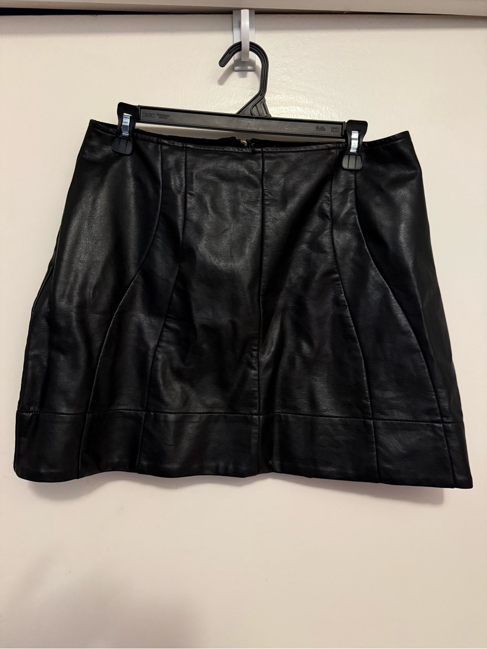 Anthropologie Black Faux Leather Mini Skirt with Panel Seams size M